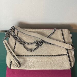 Botkier Genuine Leather Taupe Zipper Accent Chain Crossbody Bikercore Bag